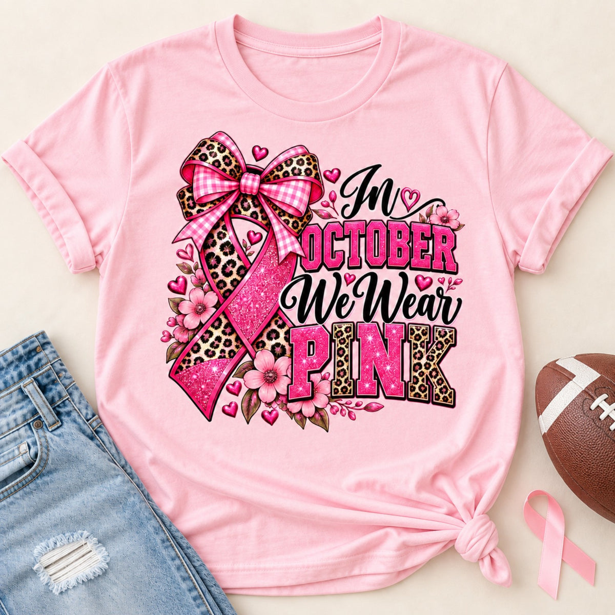 In October We Wear Pink breast cancer awareness shirt