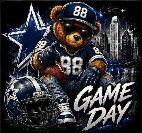 Blue and silver Game Day bear design