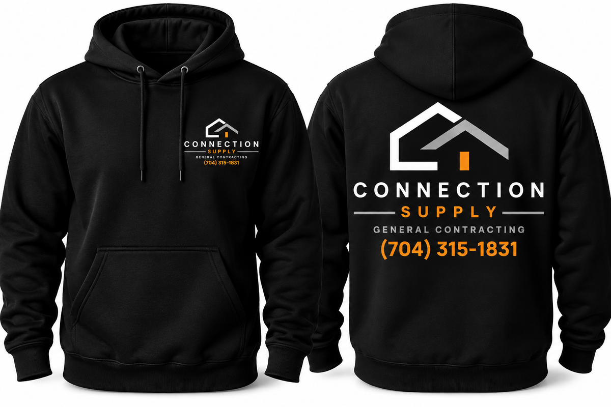 Connection Supply black printed hoodie, left chest and full back