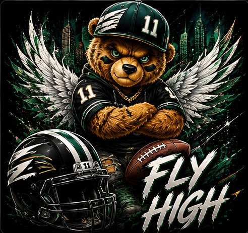 Emerald and silver Fly High bear design