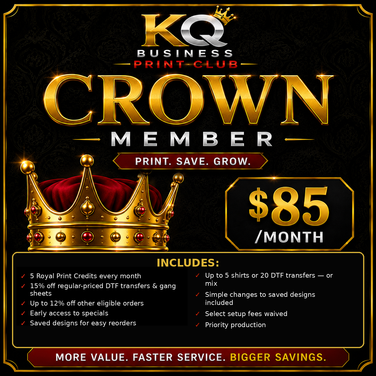 KQ Business Print Club Crown Member $85 monthly membership