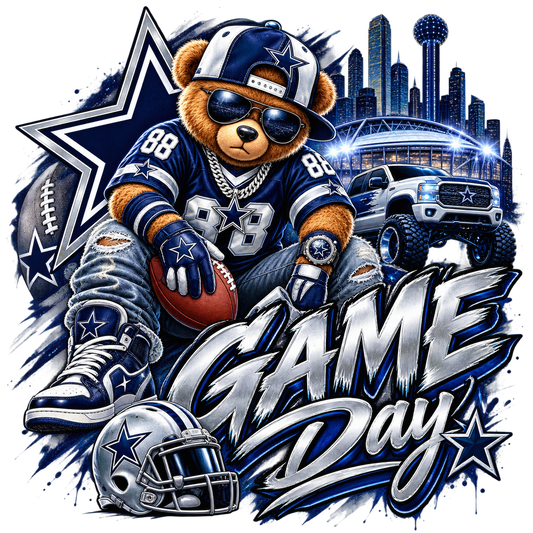 Navy and silver football Game Day bear ready-made print
