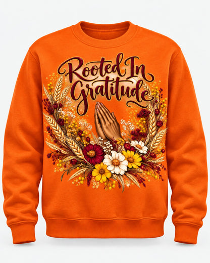 Rooted in Gratitude orange sweatshirt