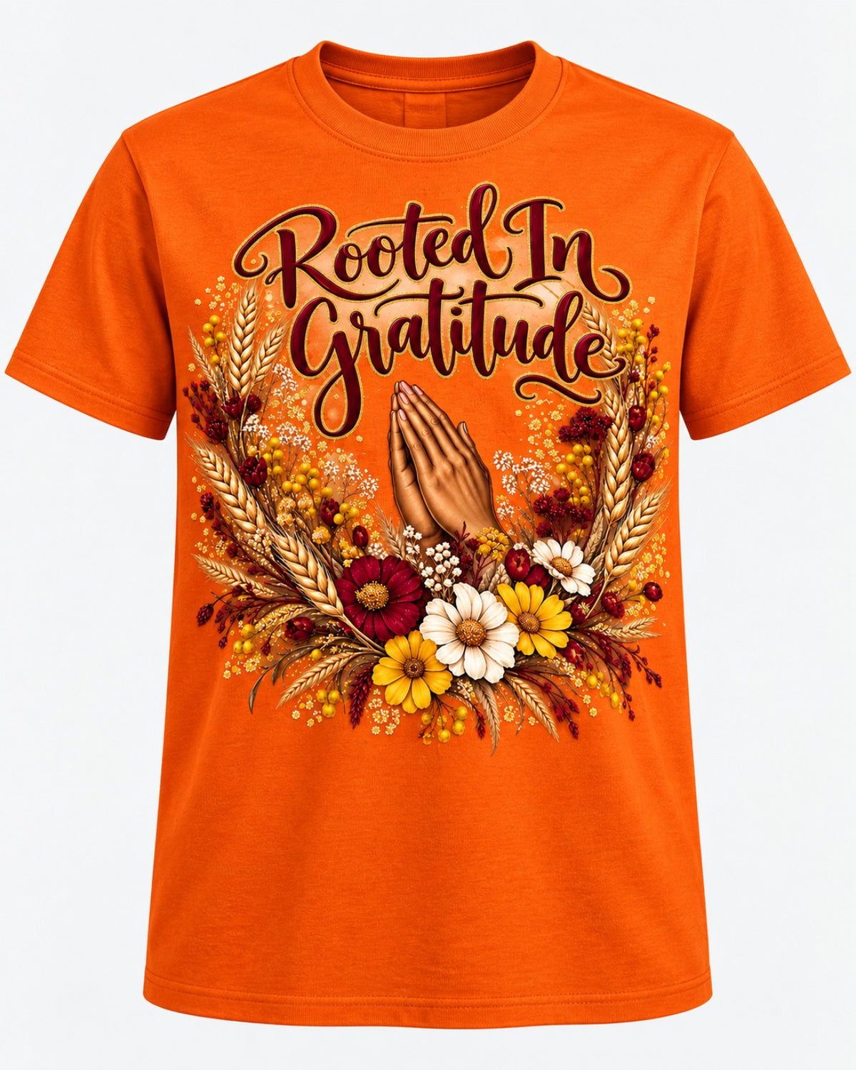 Rooted in Gratitude orange T-shirt