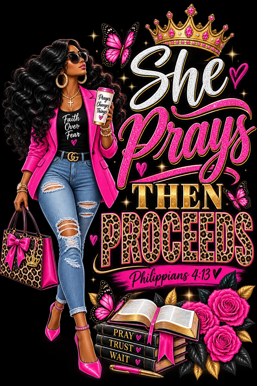She Prays Then Proceeds ready-made print