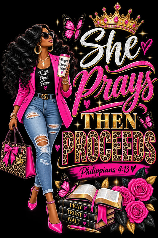 She Prays Then Proceeds ready-made print